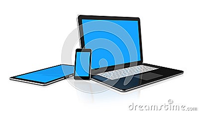 Laptop, mobile phone, digital tablet pc Stock Photo