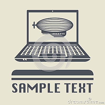 Laptop or notebook computer with Airship icon or sign Vector Illustration