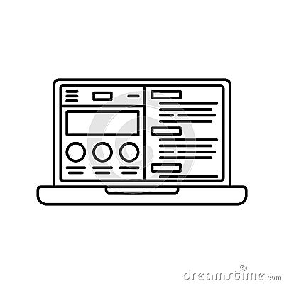 Laptop or notebook computer with website flat icon. Isolated vector lined illustration for web or app design. Vector Illustration