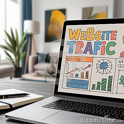 Laptop or Notebook Device, Displaying The Colorful Website Stock Photo