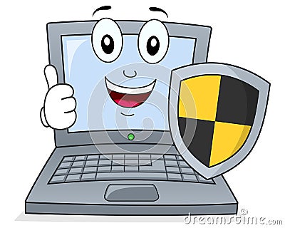 Laptop or Notebook with Shield Antivirus Vector Illustration