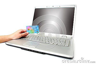 Laptop online purchase Stock Photo