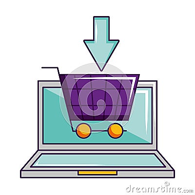 Laptop online shopping cart click Vector Illustration