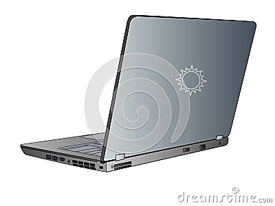 A laptop. Open gray, silvery laptop rear view. Linear picture with a gradient Vector Illustration