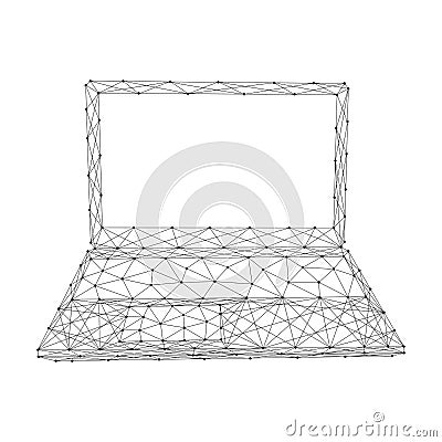 Laptop open notebook portable from abstract futuristic polygonal black lines and dots. Vector illustration Cartoon Illustration