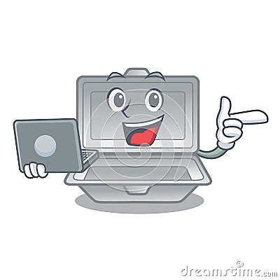 With laptop open styrofoam in the cartoon shape Vector Illustration