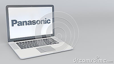 Laptop with Panasonic Corporation logo. Computer technology conceptual editorial 3D rendering Editorial Stock Photo