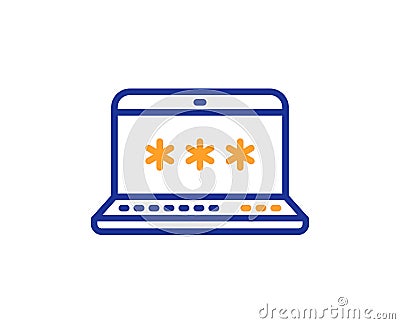 Laptop password line icon. Cyber defence sign. Vector Vector Illustration