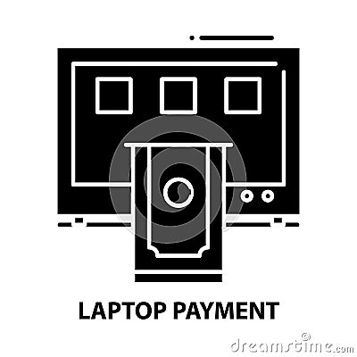 laptop payment icon, black vector sign with editable strokes, concept illustration Cartoon Illustration