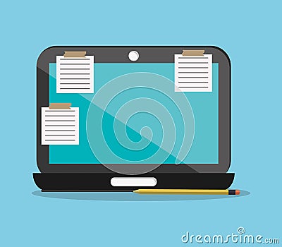 Laptop pencil notes and Worktime design Vector Illustration