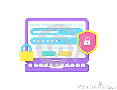 Laptop personal account data protection login password safety access 3d icon realistic vector Vector Illustration