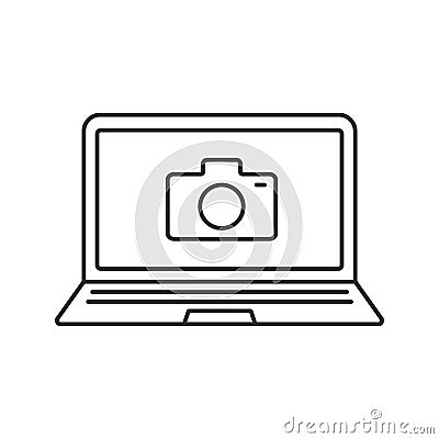 Laptop photocamera linear icon Vector Illustration