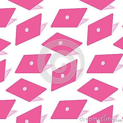 laptop pink study work doll pattern textile Vector Illustration