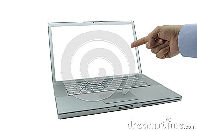 Laptop pointed finger Stock Photo