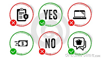 Laptop, Privacy policy and Money transfer icons set. Cooking hat sign. Computer, Checklist, Cash delivery. Vector Vector Illustration