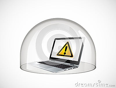 Laptop protection concept glass dome secure computer against viruses Vector Illustration