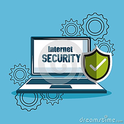 laptop protection internet security gears Cartoon Illustration