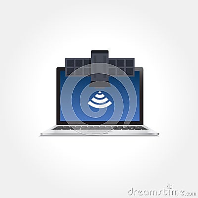 Laptop Satellite Connection Icon Vector Illustration