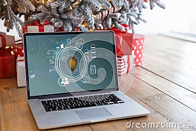 Laptop screen displaying a cyber security concept Editorial Stock Photo