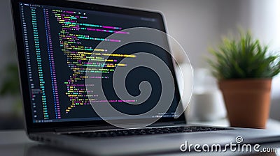 Laptop Screen Displays Colorful Programming Code Stock Photo
