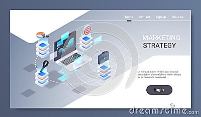 Laptop screen financial chart statistic data finance analytics report marketing strategy concept 3d isometric trading Vector Illustration