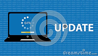 Laptop Screen And Loading Bar - Software Update Concept With Blue Matrix Background Stock Photo