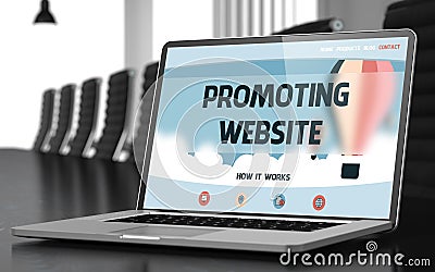 Laptop Screen with Promoting Website Concept. 3D. Stock Photo