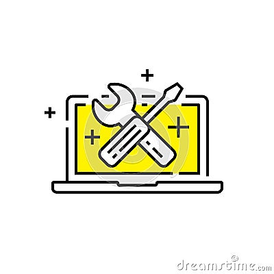 Laptop service line icon Vector Illustration