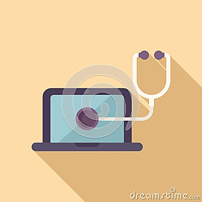 Laptop service stethoscope icon flat vector. Button tool Vector Illustration