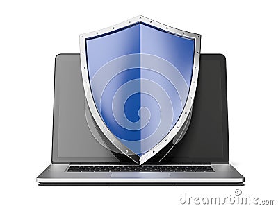 Laptop with shield Stock Photo
