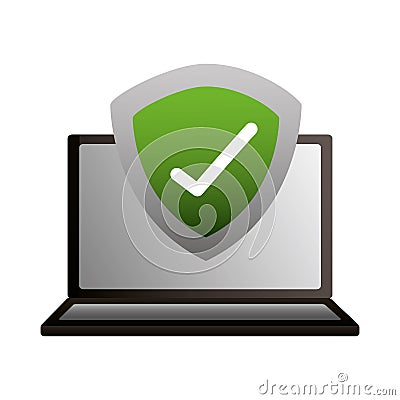 Laptop shield protection check mark Vector Illustration