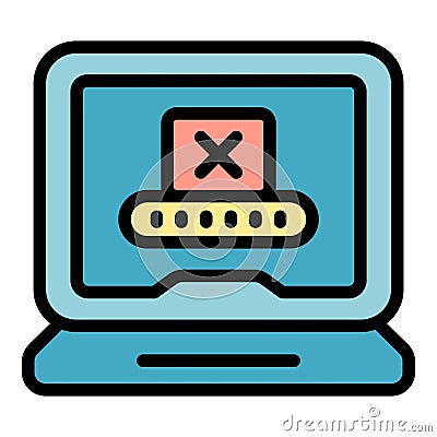 Laptop showing wrong password notification with cross mark icon on screen Stock Photo