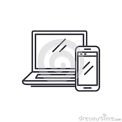 Laptop and smartphone line icon concept. Laptop and smartphone vector linear illustration, symbol, sign Vector Illustration