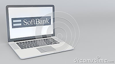 Laptop with SoftBank logo. Computer technology conceptual editorial 3D rendering Editorial Stock Photo