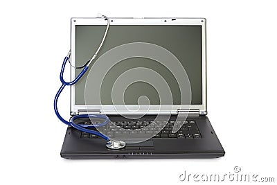 Laptop and Stethoscope Stock Photo