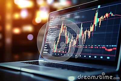 Laptop with stock market chart on screen. Financial and trading concept Stock Photo
