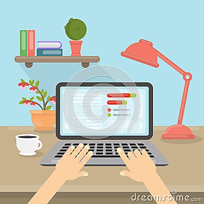 Laptop on table. Vector Illustration