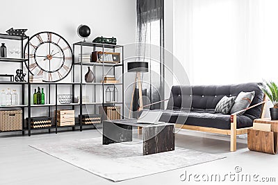 Living room with industrial clock Stock Photo