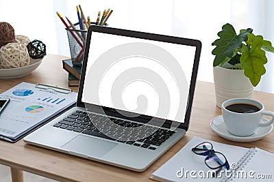 Laptop on table. Working place table. Editorial Stock Photo