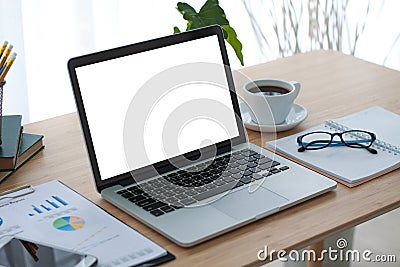 Laptop on table. Working place table. Editorial Stock Photo