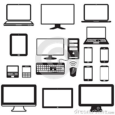 Laptop, tablet computer, monitor and mobile screen Vector Illustration