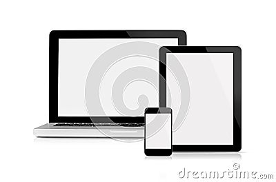 Laptop, tablet and mobile phone Stock Photo