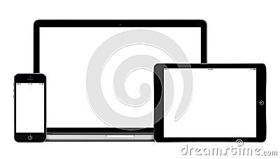 Laptop tablet pc computer and mobile smartphone with blank scree Stock Photo