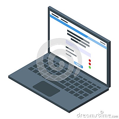 Laptop test result icon isometric vector. Computer online list Vector Illustration