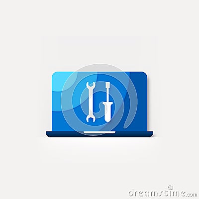 Laptop computer troubleshoot, service, repair tools vector material design icon Vector Illustration