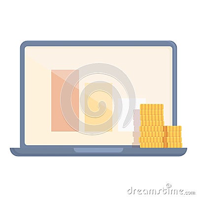 Laptop trade graph icon cartoon vector. Money education Vector Illustration