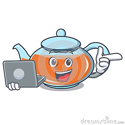 With laptop transparent teapot character cartoon Vector Illustration