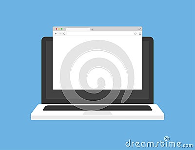Laptop in trendy flat style with browser window. Open display. Front view. Web site screen template. Web window screen mockup. Vector Illustration