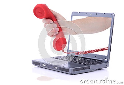 Laptop urgent call Stock Photo