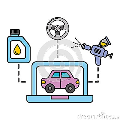 Laptop vehicle diagnostic automotive service Vector Illustration